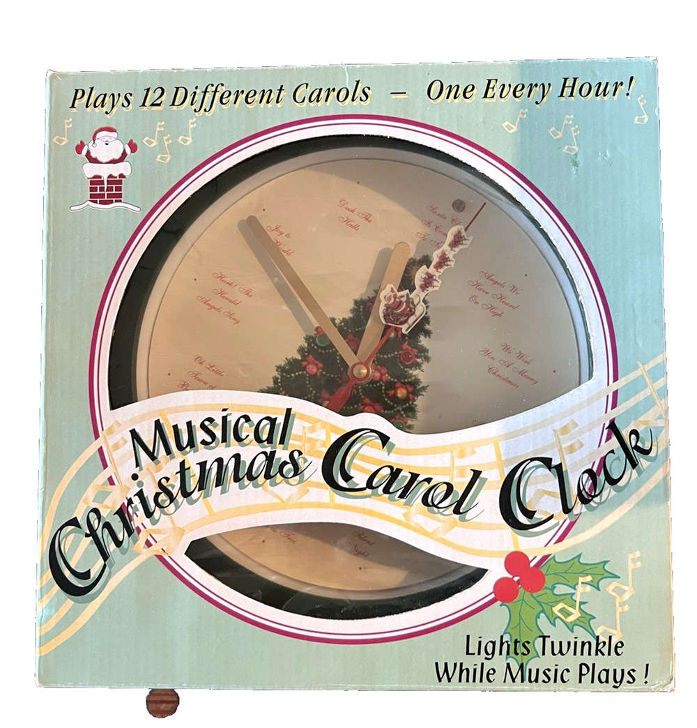 NWT Musical Christmas Carol Clock in Original Box 12 Carols Every Hour Twinkles